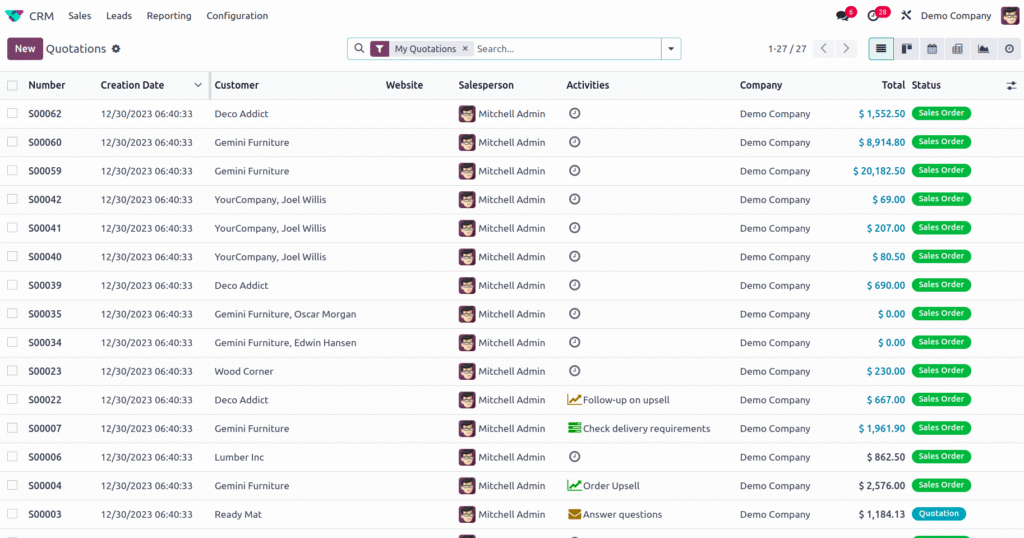 Sales Management Odoo CRM
